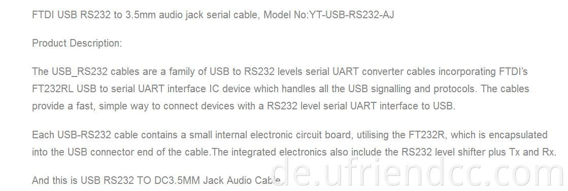 FTDI TTL RS 232 PL2303 USB an DC 3.5 JACK -Kabel für Serien UART Interface Hardware -Software
